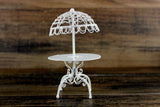 Vintage 1:12 Miniature Dollhouse Round White Metal Patio Table with Umbrella