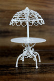 Vintage 1:12 Miniature Dollhouse Round White Metal Patio Table with Umbrella