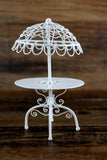 Vintage 1:12 Miniature Dollhouse Round White Metal Patio Table with Umbrella