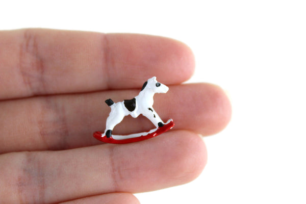 Vintage 1:12 Miniature Dollhouse Painted Metal Rocking Horse Figurine