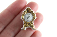 Vintage 1:12 Miniature Dollhouse White & Gold Porcelain Mantel Clock