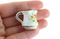 Vintage 1:12 Miniature Dollhouse White & Pink Floral Pitcher & Wash Basin Set