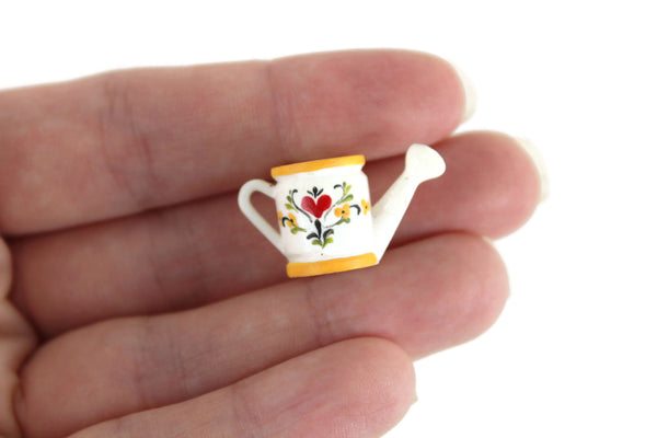 Vintage 1:12 Miniature Dollhouse White & Yellow Floral Watering Can