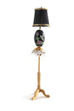 Vintage 1:12 Miniature Dollhouse Black & Gold Floral Table Lamp on Side Table