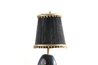 Vintage 1:12 Miniature Dollhouse Black & Gold Floral Table Lamp on Side Table