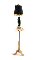 Vintage 1:12 Miniature Dollhouse Black & Gold Floral Table Lamp on Side Table