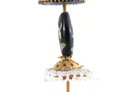 Vintage 1:12 Miniature Dollhouse Black & Gold Floral Table Lamp on Side Table