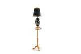 Vintage 1:12 Miniature Dollhouse Black & Gold Floral Table Lamp on Side Table