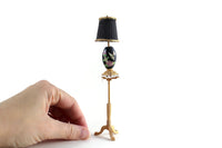 Vintage 1:12 Miniature Dollhouse Black & Gold Floral Table Lamp on Side Table