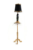 Vintage 1:12 Miniature Dollhouse Black & Gold Floral Table Lamp on Side Table