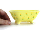 Vintage 1:12 Miniature Dollhouse Yellow Porcelain Bathtub with Flowers & Green Leaves