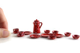 Vintage 1:12 Miniature Dollhouse Red Spatterware 16 Piece Dish Set