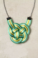 New Anthropologie Green & Yellow Silk Braided "Love Knot Necklace" by Tam, Originally $42