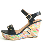 New Modcloth "Driven by Optimism Wedge" Black Sandals with Rainbow Wedge Heels, Size 9, Originally $45