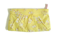 New Yellow & Pink Floral Fabric Zippered Clutch Purse