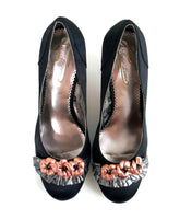 New Poetic Licence Pink & Black "Field of Daisies" Heels, Size 8.5 / 39.5, Originally $108