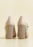New Modcloth "Strut in the World T-Strap Heel" Blush Pink & Silver Glitter Heels, Size 9