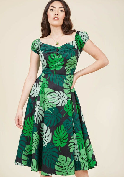 New Modcloth Green Palm Leaf "Tickle Me Picnic Dress" by Collectif, Si The Mustard Dandelion New Modcloth Green Palm Leaf "Tickle Me Picnic Dress" by Collectif, Si The Mustard Dandelion