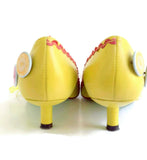 Vintage Rare Yellow & Red Irregular Choice Kitten Heels with Embellishments & Buttons, Size 9