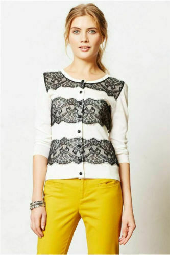 New Anthropologie Black & White Striped "Lace Ruled Cardigan", by Knitted & Knotted, Size S, Originally $118