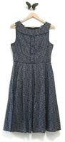 New Aryeh Sleeveless Navy Blue & Gray Print Retro Style Dress, Size M