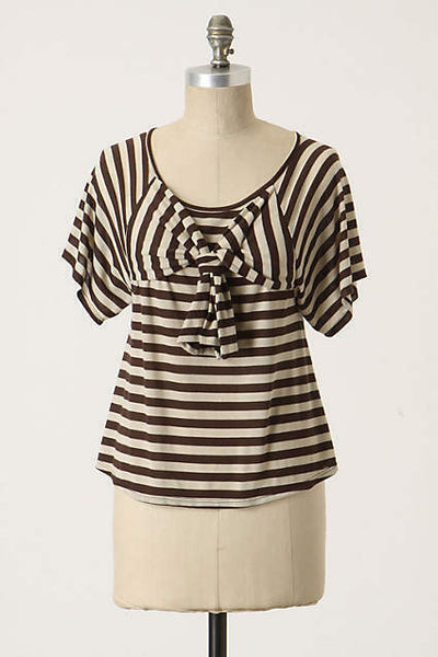 Anthropologie Navy & Lavender Striped & Knotted "New Wave Tee" by Akiko, Size XS, Originally $68