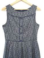 New Aryeh Sleeveless Navy Blue & Gray Print Retro Style Dress, Size M