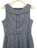 New Aryeh Sleeveless Navy Blue & Gray Print Retro Style Dress, Size M