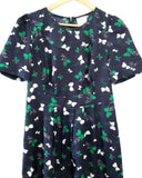 Anthropologie Navy Blue & Green Bow Print "Tethered Dress" by Hi There from Karen Walker, Size 6, Originally $148