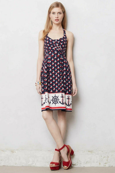 New Anthropologie Blue & Red Nautical Print "Windward Halter Dress" by The Mustard Dandelion New Anthropologie Blue & Red Nautical Print "Windward Halter Dress" by The Mustard Dandelion