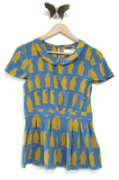 New Rare Anthropologie Blue & Yellow Penguin Print Silk "Adelie Blouse" by Charlotte Taylor, Size 6, Originally $168