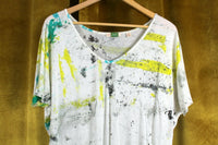 Anthropologie Yellow & Green Splatter Pattern "Painted V-Neck" by Ett Twa, Size XS, Originally $58