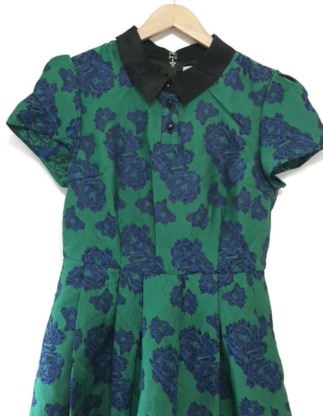 modcloth green floral dress Twirl Power Fit & Flare Dress in Squeak Chic, Size 2X
