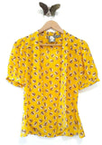 New Anthropologie Yellow Tie Neck Owl Print "Lemon Liftoff Blouse" by Girls From Savoy, Size 6, Originally $118