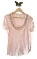 New Anthropologie Light Pink Embellished "Jewelscape Tee" by Deletta, Size M, Originally $78