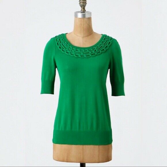 Anthropologie Kelly Green Short Sleeve "Lundin Links Sweater" by Moth, Size S, Originally $78