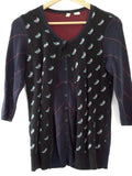 Anthropologie Navy Blue & Black Fox Print "Wily Sweater" by Moth, Size S, Originally $98