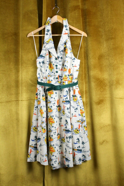 New Modcloth Beige Hawaii Print "Genuine Genius Halter Shirtdress in I The Mustard Dandelion New Modcloth Beige Hawaii Print "Genuine Genius Halter Shirtdress in I The Mustard Dandelion