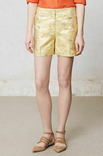 New Anthropologie Yellow & Gold "Aglitz Brocade Shorts" by Leifsdottir, Size 10, Originally $118