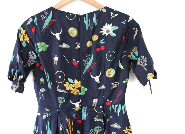 Modcloth Navy Blue Novelty Print "Marvelous Miscellany A-Line Dress" b The Mustard Dandelion Modcloth Navy Blue Novelty Print "Marvelous Miscellany A-Line Dress" b The Mustard Dandelion