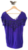 New Anthropologie Blue & Black Beaded "Embellished Embroidery Top" by Ric Rac, Size M, Originally $88
