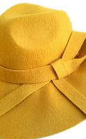 Rare New Anthropologie "Bow-Tied Rancher" Yellow 100% Wool Fedora Hat