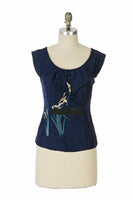 Anthropologie Navy Blue Floral Print Silk "Veiled Arbor Blouse" by Floreat, Size 6, Originally $118