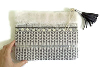New Gray & White Embroidered & Sequin Clutch Purse by Mossimo, Originally $35