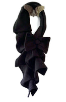 Black Fleece Scarf with Bow & Cascading Ruffles with Button Closure