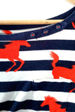 Anthropologie Navy & White Striped Horse Print "Banter Tee" by Postmark, Size S, Originally $58
