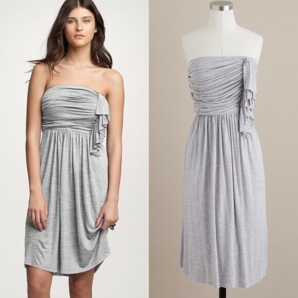New J. CREW Light Gray Strapless "Cascade Ruffle Dress", Size 4, Originally $79.50