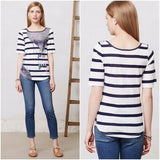 New Anthropologie Navy & White Striped Hot Air Balloon "Daydreamer Tee" by Postmark, Size S