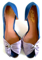 Anthropologie Blue & Purple "Cinched Satin Peep Toes" by Miss Albright, Size 9, Originally $198