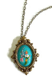 New Embroidered "With Lavender & Lace" Floral Antique Brass Frame Necklace by Poppy & Fern